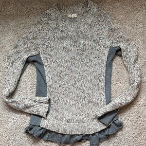 Moth Multitone Knit Sweater with Ruffle Hem